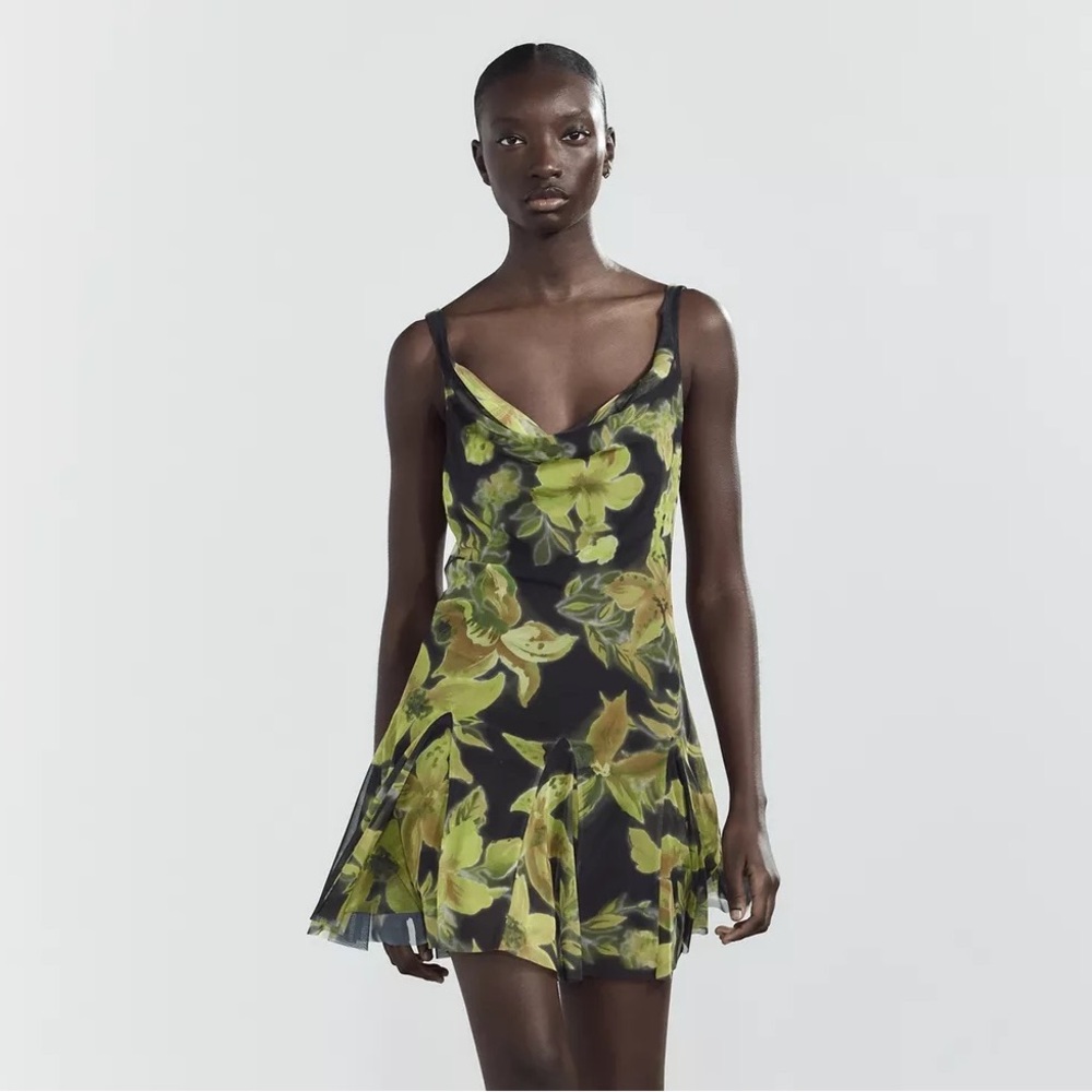 ZARA FLORAL PRINT TULLE SHORT DRESS